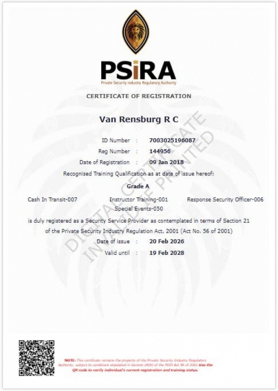 PSiRA Certificate